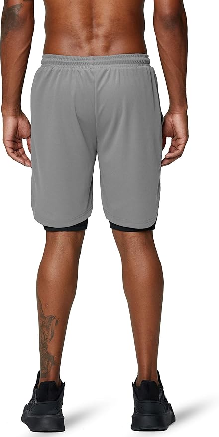 Pinkbomb Men's 2 in 1 Running Shorts Gym Workout Quick Dry Mens Shorts with Phone Pocket