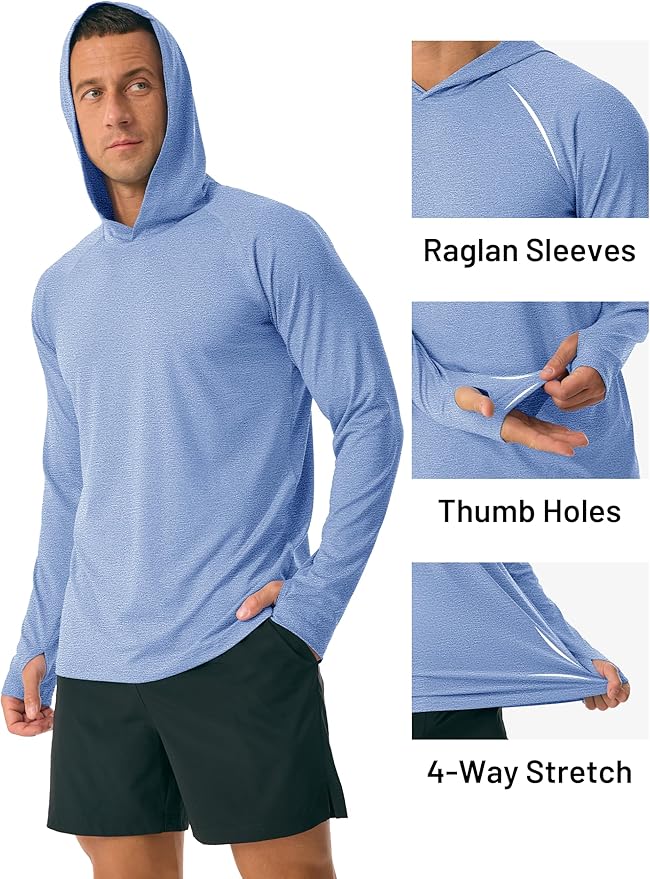 MAGCOMSEN Men's Hooded UPF 50+ Sun Protection T Shirts Long Sleeve Athletic Fishing Shirts Rash Guards
