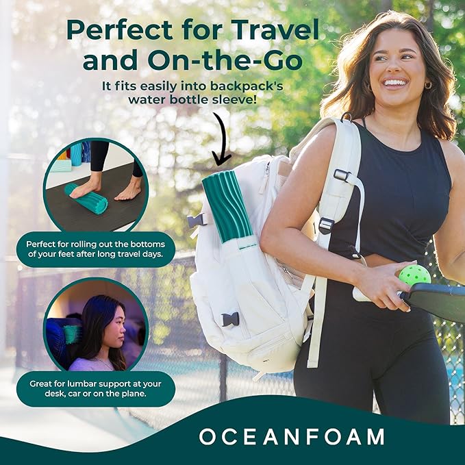 Oceanfoam Ripple Travel Foam Roller (11" x 3.35") Firm Mini Foam Roller for Physical Therapy, Deep Tissue Massage, Back Pain - High Density, Ergonomic Wave Textured - Yoga, Pilates, Exercise (Jade)