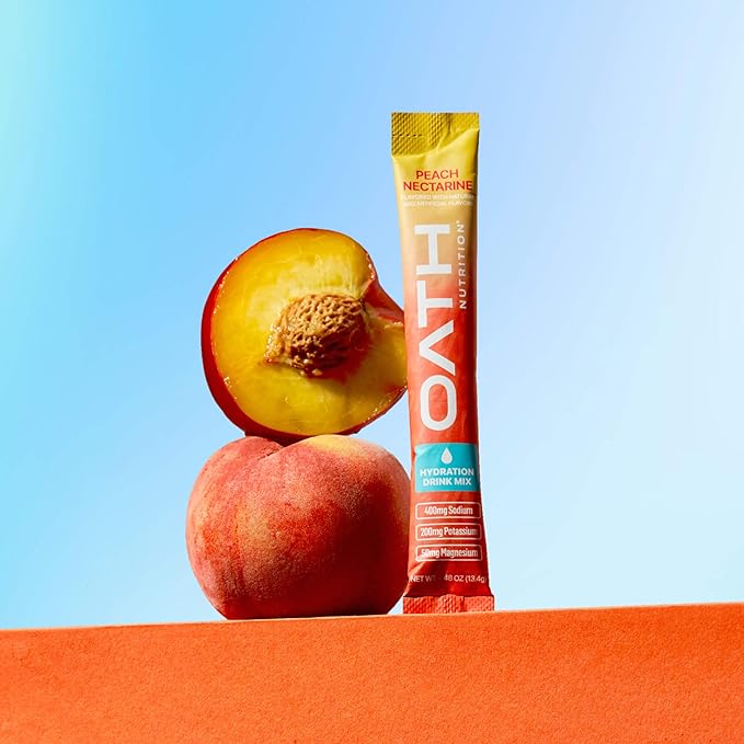 Oath Nutrition Hydration Electrolyte Powder, Complete Electrolyte Blend for Rapid Hydration and Muscle Support, 16 Single-Serve Packets, Peach Nectarine