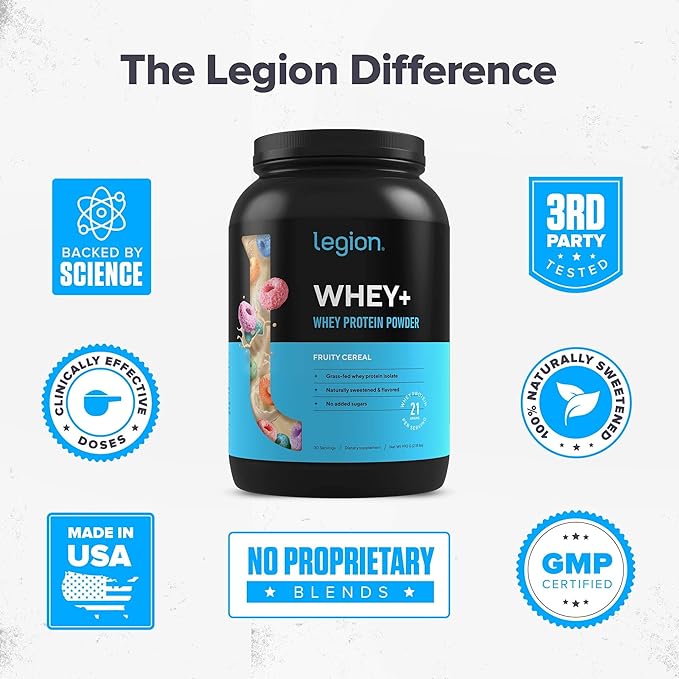 LEGION Whey+ Protein Whey Isolate from Grass Fed Cows - Whey Protein Isolate Powder Low Calorie, Non-GMO, Sugar Free, Lactose and Gluten Free, All Natural Protein Powder for Men & Women, (30 Servings)