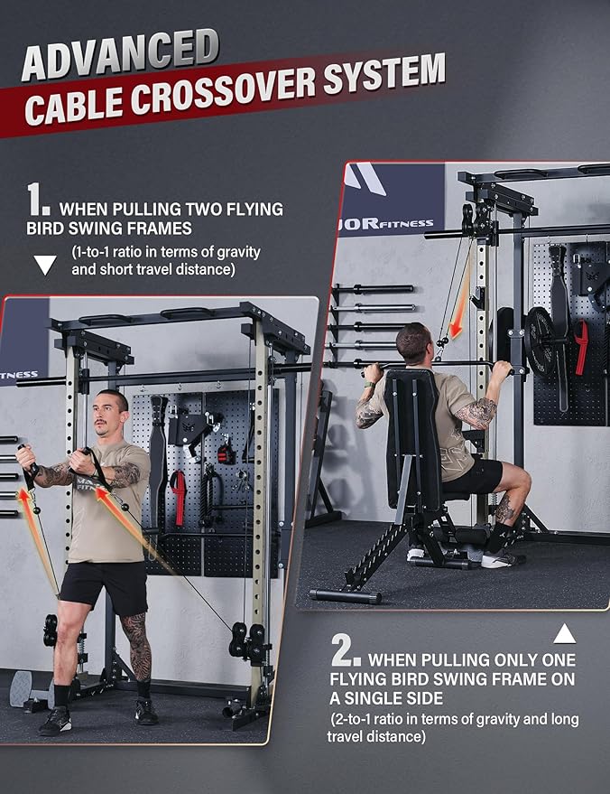 MAJOR FITNESS Drone3 Smith Machine, All-in-One Home Gym Power Rack with Cable Crossover, Pull-Up Bars, T-Bar & Squat Station, Heavy-Duty Full-Body Workout for Strength Training
