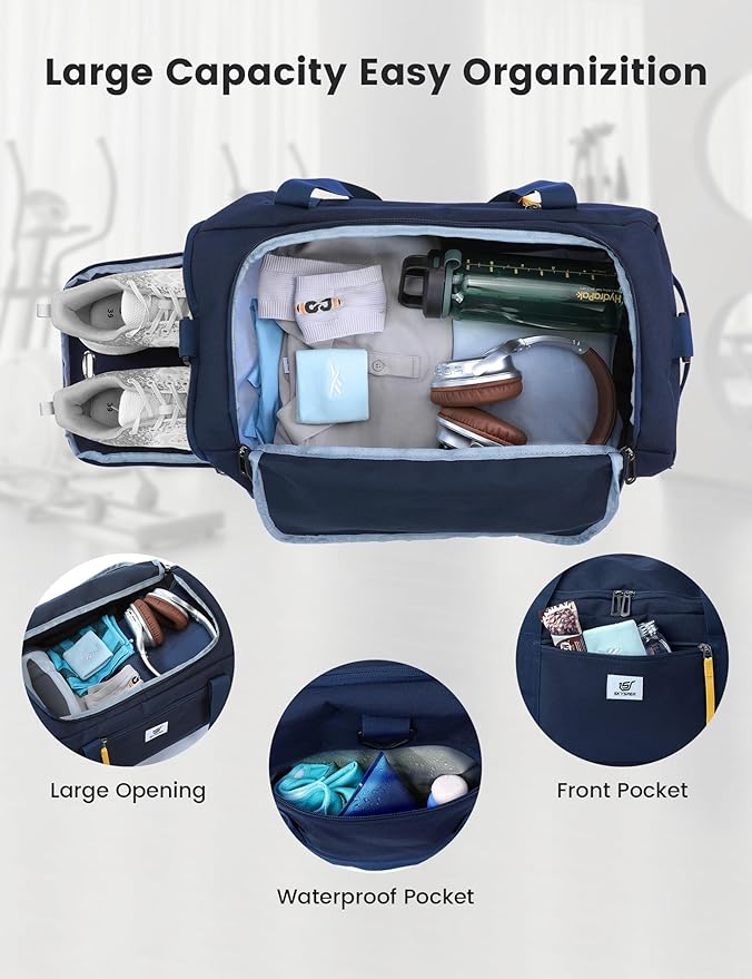 SKYSPER Gym Bag Men Women - 40L Sports Bag Duffle Backpack with Shoe Compartment Wet Pocket for Fitness,Sport,Travel & Workout(Navyblue)