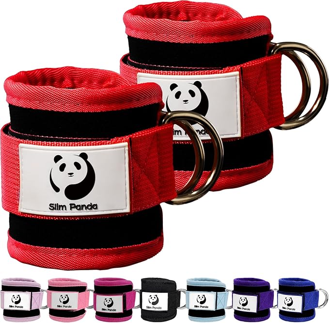 Slim Panda Ankle Strap for Cable Machine,Ankle Cuff for Kickbacks, Booty Hip Abductors,Glute Workouts, Leg Extensions, Curls for Men and Women, Adjustable with Double D-Rings