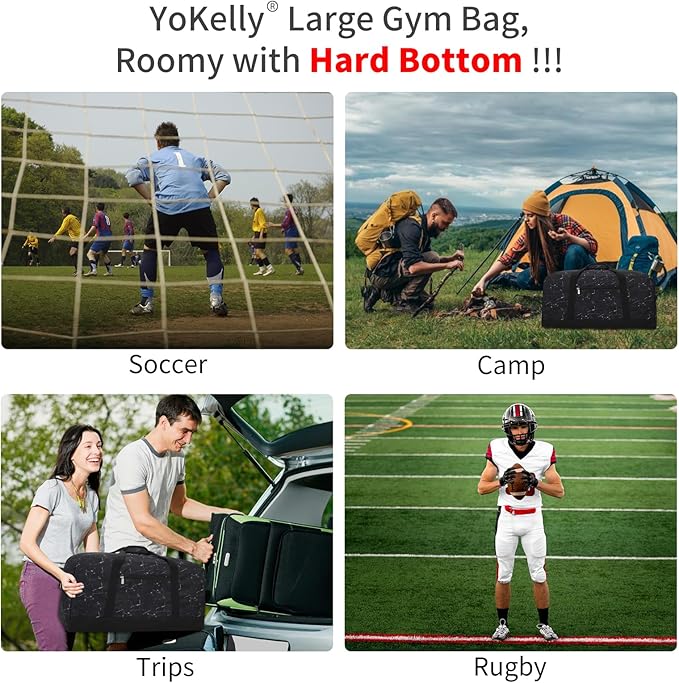 55L Mens Duffle Bag for Travel - 25 inch Sports Duffel Bag with Hard Bottom - Marble Black