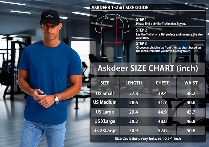 Askdeer Men's T-Shirt Short Sleeve Quick Dry Shirts Lightweight Workout Athletic Tees for Running, Beach, Hiking