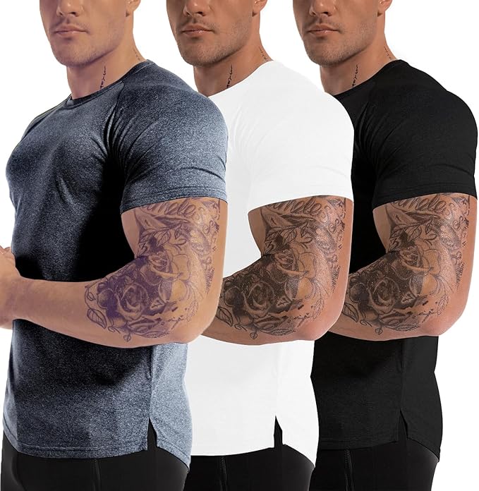 Men's 3pack Dry Fit Workout Gym Short Sleeve T Shirt Moisture Wicking Active Athletic Performance Running Shirts