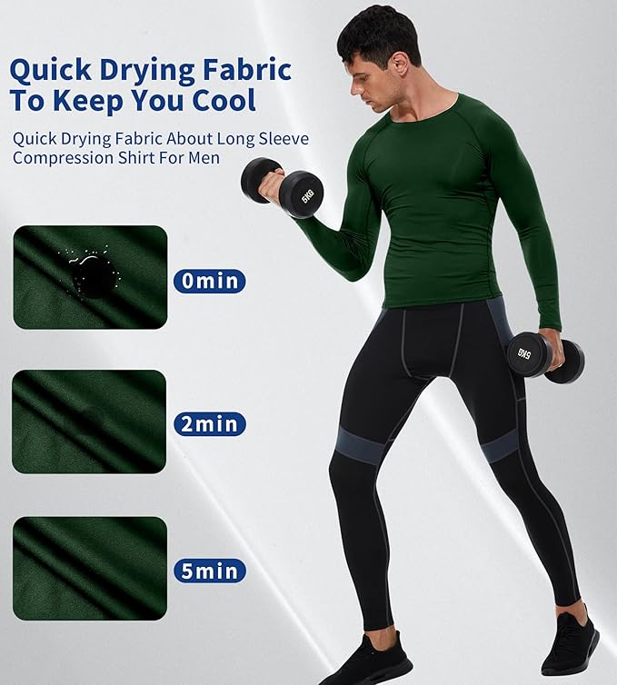 Compression Shirt Men Long Sleeve Quick Dry T-Shirt Athletic Workout Base Layer Running Sports Gym Undershirts