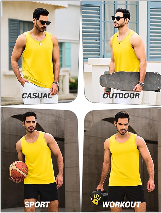 Cotrasen Men's Tank Top UPF 50+ Sleeveless Shirt Cotton Moisture Wicking Casual Gym Workout Shirts Cooling Muscle Tee Shirt