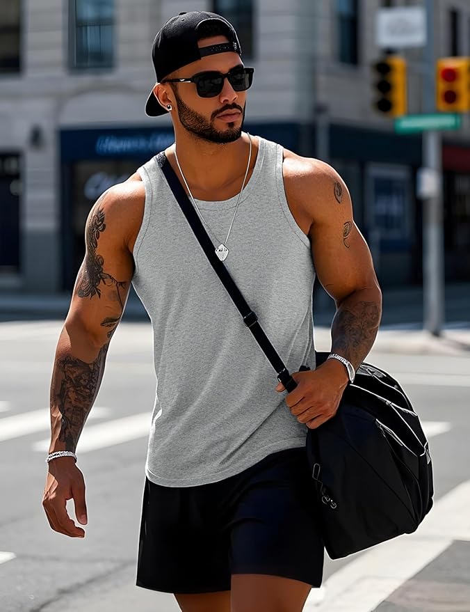 MAGCOMSEN Mens Workout Tank Tops Undershirt Cotton Muscle Athletic Sleeveless Shirts for Gym