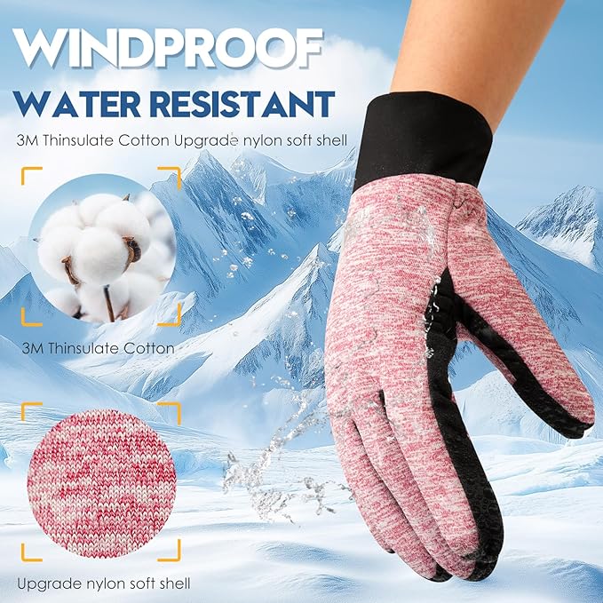 Bruvoalon Winter Gloves for Women & Men, 3M Thermal Insulation, Lycra Fabric, Windproof, Touchscreen, Anti-Slip, Cold Weather