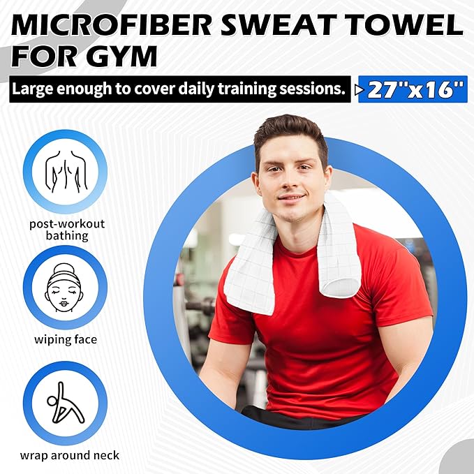 HOMERHYME Microfiber Gym Towels, 3 Pack White Yoga Towels, 16 x 27 Inch Quick Dry Hand Towels, Absorbent Cooling Towel for Fitness Workout Beach Sweat Camping, Home Gym Accessories for Women Men