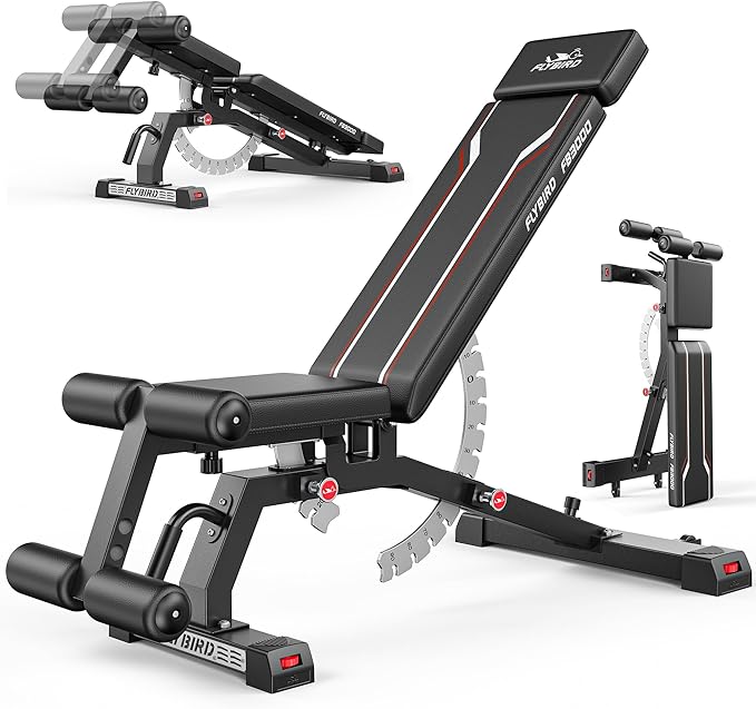 FLYBIRD Strength Training Bench for Home Gym, Adjustable Weight Bench can be Folded for Storage/Vertical Storage, Space-Saving Workout Bench