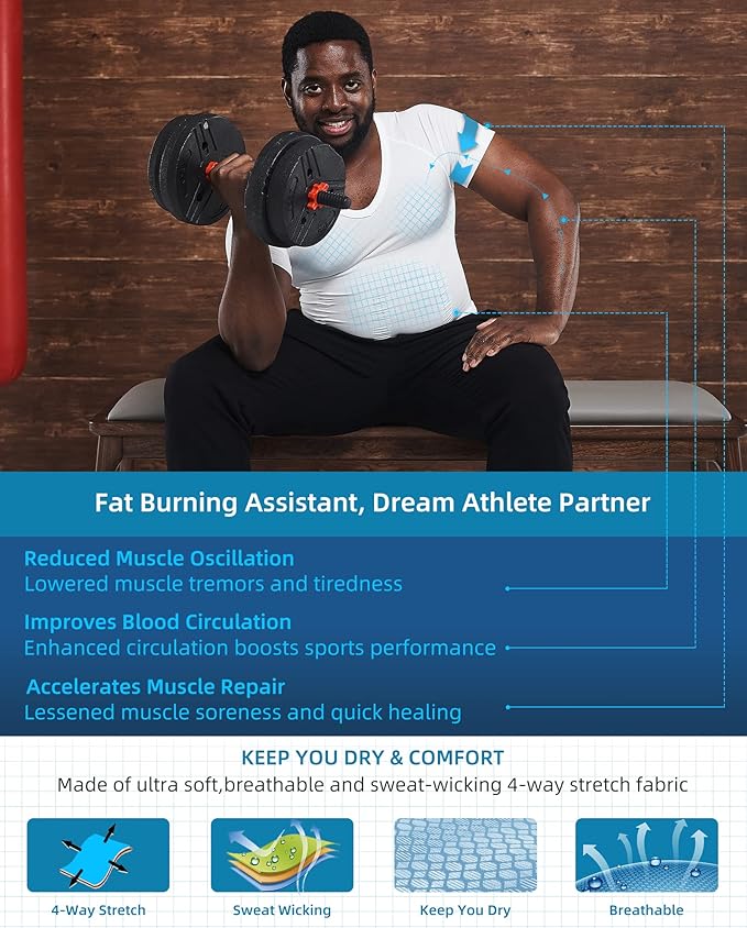 KOCLES Gynecomastia Compression Shirts for Men, Shapewear Slimming Body Shaper Undershirt, V-Neck Baselayer T-Shirt Workout