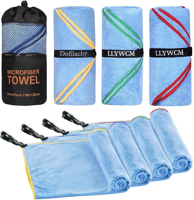 Dofilachy 4 Pack Camping Towel - Quick Dry Towel - Microfiber Travel Sports Towels - Super Absorbent Swim Towel (4, Blue-4)