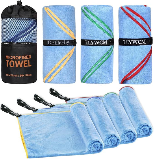 Dofilachy 4 Pack Camping Towel - Quick Dry Towel - Microfiber Travel Sports Towels - Super Absorbent Swim Towel (4, Blue-4)