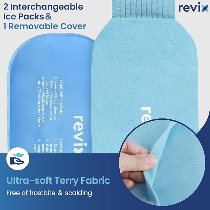 REVIX Cold Packs for Injuries, 2 Gel Packs, Soft and Flexible Hot & Cold Compress Large Ice Pack Wraps for Back, Knee, Leg and Ankle, Enhancing Comfort and Soothing Fatigue, 12" x 6"