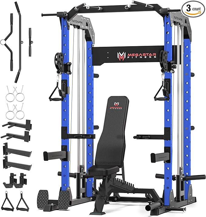 Power Rack for Home Gym – 2000LB Capacity Multifunction Squat Rack with Cable Crossover, Includes 16 Professional attachments for Home Gym Strength Training, P63 Rampage