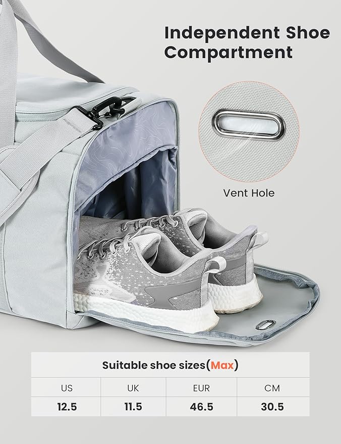 SKYSPER Gym Bag Men Women - 40L Sports Bag Duffle Backpack with Shoe Compartment Wet Pocket for Fitness,Sport,Travel & Workout(Lightgray)