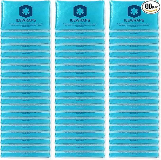 ICEWRAPS Hot & Cold Ice Packs - 3 x 5 in. Soft Gel Ice Packs – Reusable for Injuries Headaches, Joints, Fevers, & More – Made of Pro-Grade, Puncture-Proof Material (60 Packs)