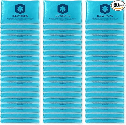 ICEWRAPS Hot & Cold Ice Packs - 3 x 5 in. Soft Gel Ice Packs – Reusable for Injuries Headaches, Joints, Fevers, & More – Made of Pro-Grade, Puncture-Proof Material (60 Packs)
