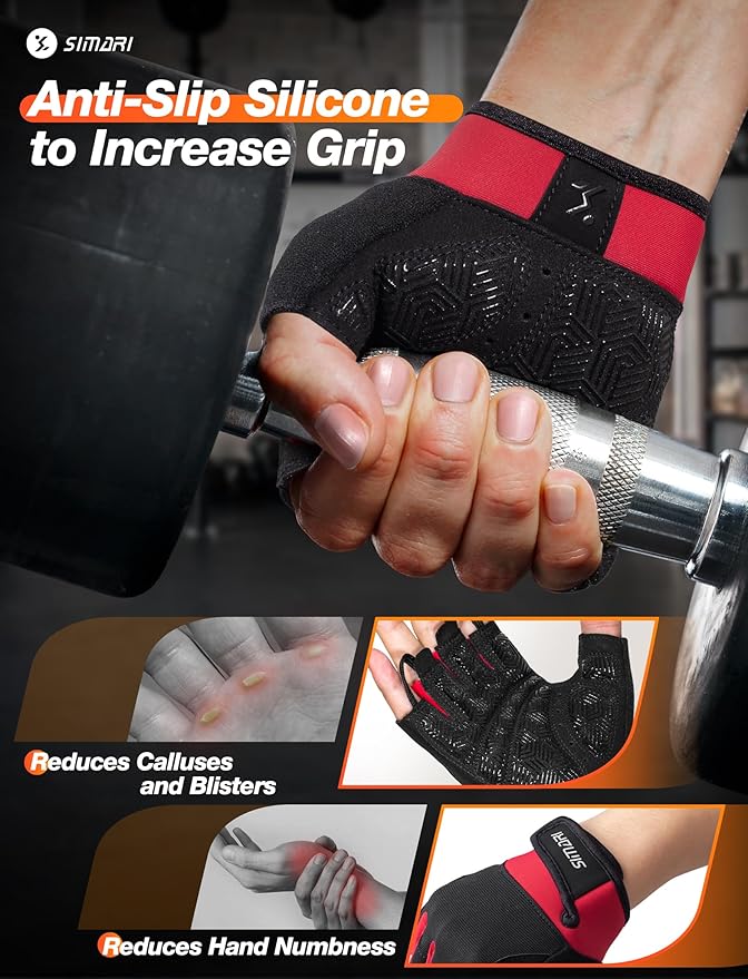 SIMARI Breathable Workout Gloves for Men & Women, Weight Lifting Gloves with Padded, Grip, Full Palm Protection, Gift for Gym Exercise, Cycling, Weightlifting Training, Fitness, Black, Pink, Size