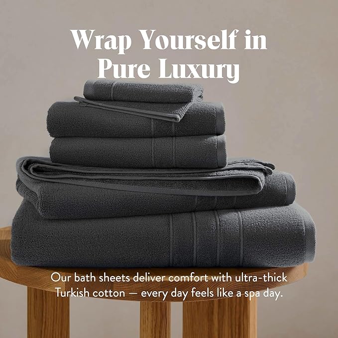 Brooklinen Super-Plush Turkish Cotton Bath Sheets Set of 2 Cotton, 820 GSM, Highly Absorbent, Machine Washable, Perfect for Home & Bathroom (40" x 65", Slate Grey)