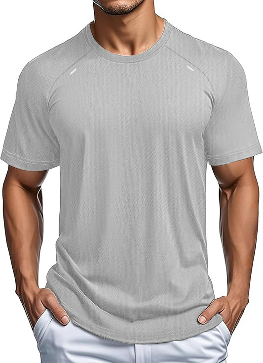 MAGCOMSEN Men's Dry Fit Shirts Mesh Short Sleeve Athletic Lightweight Workout Performance Hiking Shirt