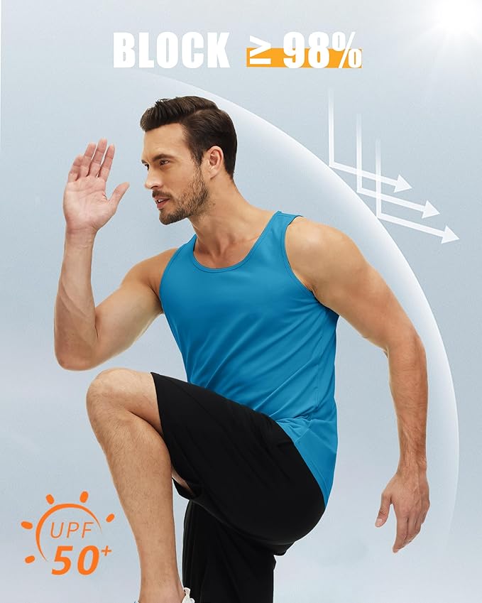 MAGCOMSEN Men's UPF 50+ Tank Top Quick Dry Summer Workout Muscle Sleeveless Shirts for Swim Beach Bodybuilding