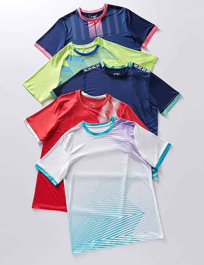 5 Pack Men’s Active Quick Dry Crew Neck T Shirts | Athletic Running Gym Workout Short Sleeve Tee Tops Bulk