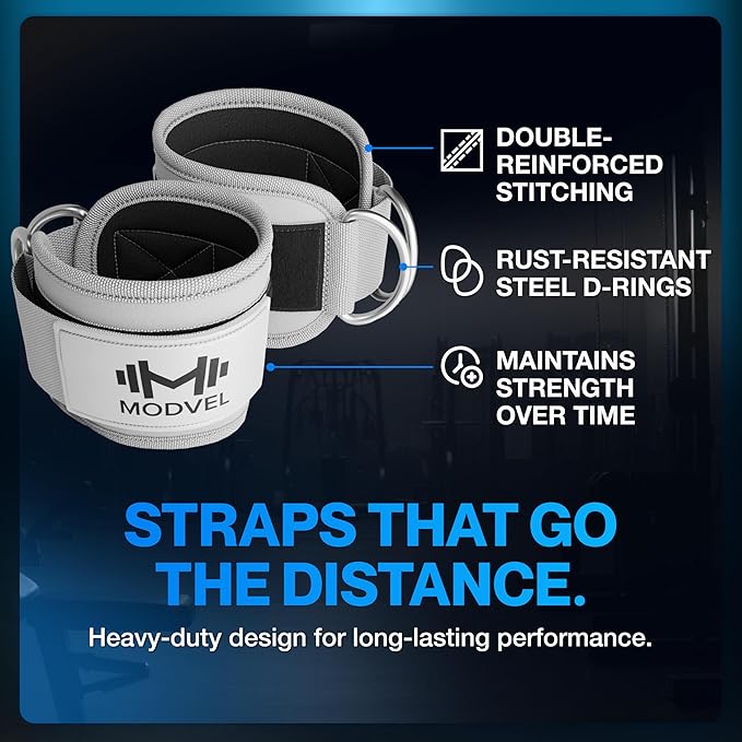 Modvel Gym Ankle Strap for Cable Machines – Glute & Leg Kickback Ankle Straps for Gym Workouts – Adjustable, Padded Support for Strength Training, Weightlifting, Rehab – Men & Women