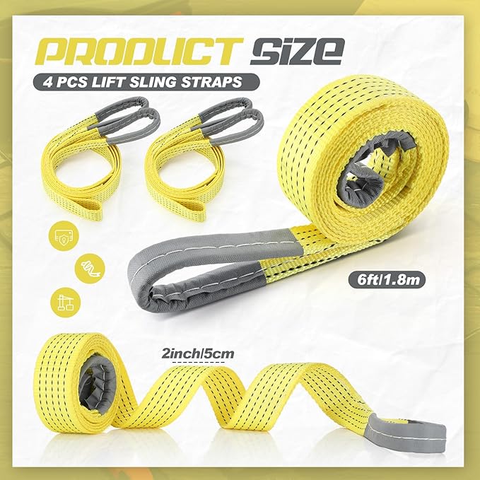 4 Pcs Lift Sling Straps Heavy Duty Web Slings Straps Polyester Nylon for Hoist Car Outdoor Using