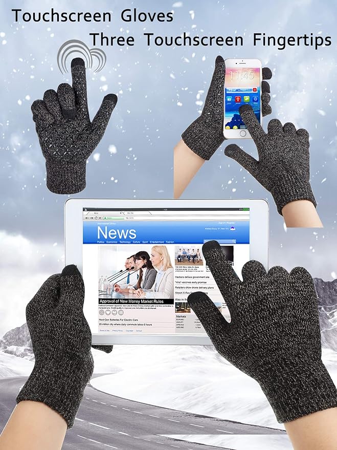 SATINIOR 4 Pairs Winter Knit Touchscreen Gloves Warm Texting Gloves Elastic Anti-slip for Adults