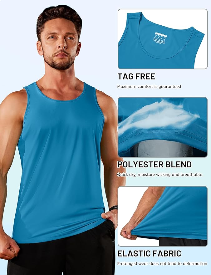 TACVASEN Men's Workout Tank Tops Sleeveless UPF 50+ Summer Sun Shirts Quick Dry for Running Swim Gym Beach