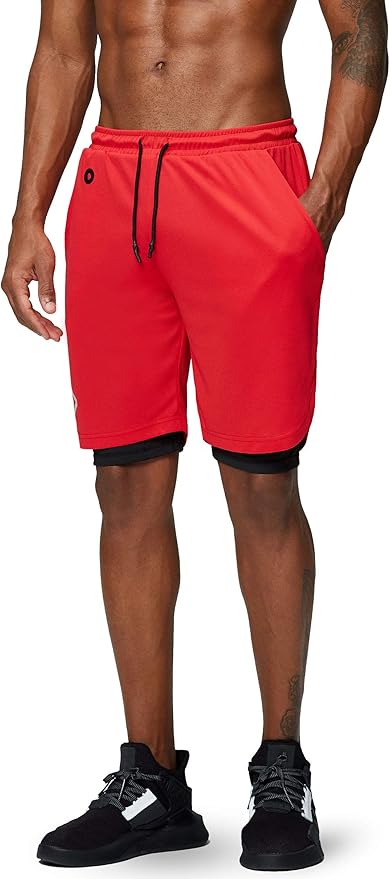 Pinkbomb Men's 2 in 1 Running Shorts Gym Workout Quick Dry Mens Shorts with Phone Pocket