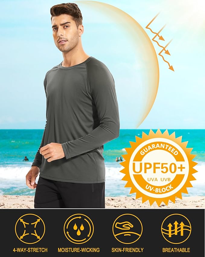 MAGCOMSEN Men's Long Sleeve Shirts UPF 50+ UV Sun Protection Athletic Shirts for Hiking Running Workout Rash Guard