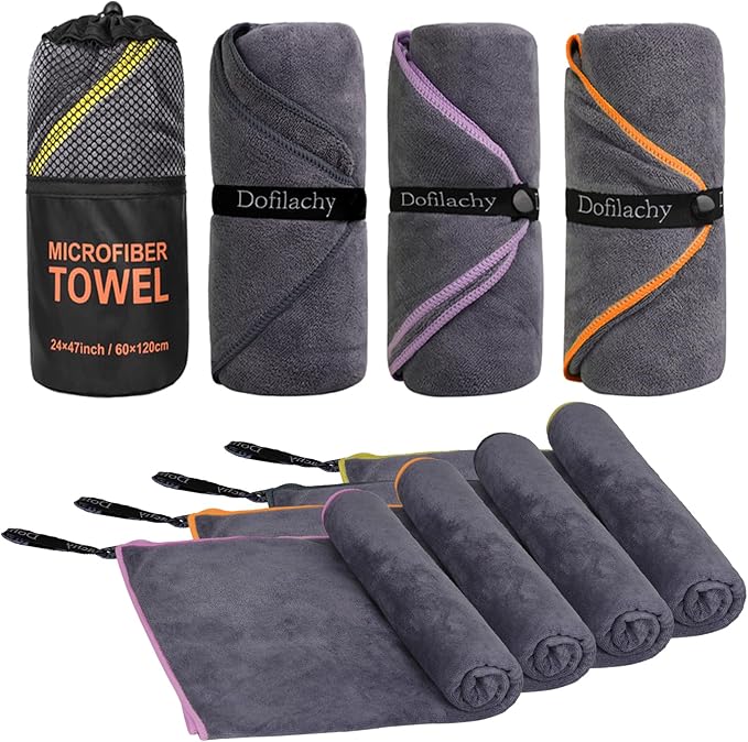 Dofilachy 4 Pack Camping Towel - Camping Towels Quick Dry Towel Microfiber Travel Sports Towel for Camp Bath Beach Swim, Large 24” x 48”
