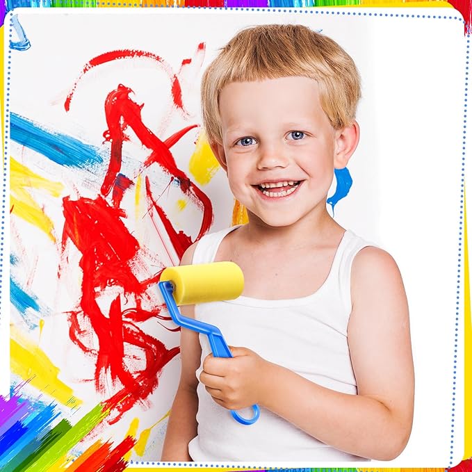 Tenceur 3 Inch Foam Paint Rollers Painting Sponge Roller Small Sponge Paint with Plastic Handle for Young Artists Kids Early Educational Graffiti Painting Art Craft Supplies(30 Pieces)