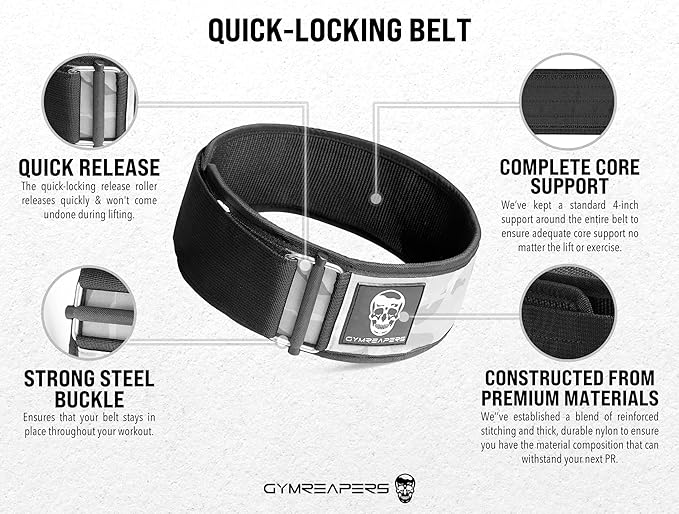 Gymreapers Quick Locking Weight Lifting Belt for Men Gym Belt for Powerlifting Deadlift Belt with 4 Inch Neoprene Metal Buckle Back Support Weightlifting Belt Women