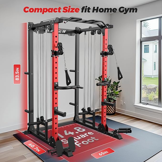 ARMAC Multi-Functional Power Rack-2000lbs Capacity All-in-One Squat Rack with Dual Pulley System, Power Cage for Home Gym Strength Training