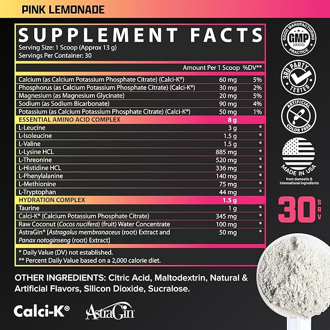 Nutrex Research EAA Hydration | EAAs + BCAA Powder | Muscle Recovery, Strength, Muscle Building, Endurance | 8G Essential Amino Acids + Electrolytes | (Packaging My Vary) 30 Servings (Pink Lemonade)