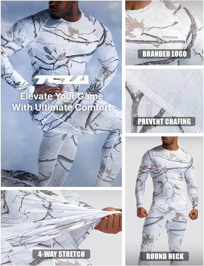 TSLA Men's UPF 50+ Compression Shirts, Cool Dry Long Sleeve Athletic Tops, Sports Baselayer Workout Shirt