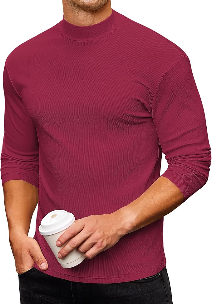 Mens Casual Mock Turtleneck Long Sleeve Basic Lightweight Slim Fit Pullover Tops Ribbed Thermal Undershirts