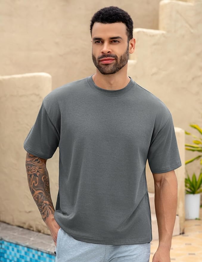 Mens Oversize Short Sleeve T-Shirts Loose Fit Solid Color Lightweight Tee Shirt Athletic Dry Fit Top