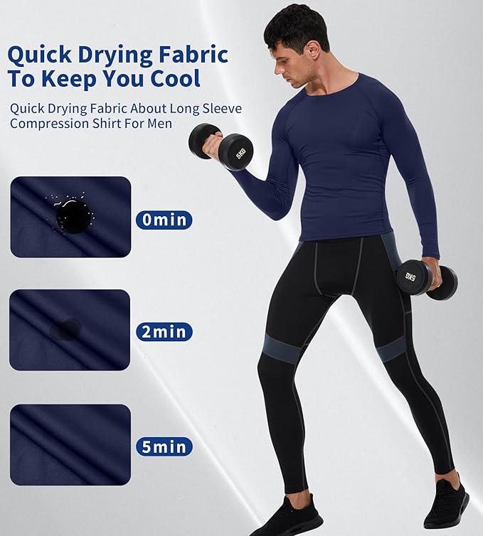 Compression Shirt Men Long Sleeve Quick Dry T-Shirt Athletic Workout Base Layer Running Sports Gym Undershirts