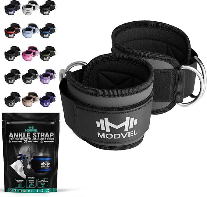Modvel Gym Ankle Strap for Cable Machines – Glute & Leg Kickback Ankle Straps for Gym Workouts – Adjustable, Padded Support for Strength Training, Weightlifting, Rehab – Men & Women
