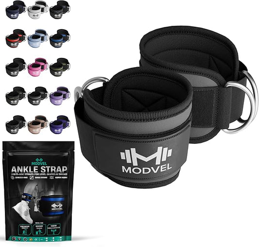 Modvel Gym Ankle Strap for Cable Machines – Glute & Leg Kickback Ankle Straps for Gym Workouts – Adjustable, Padded Support for Strength Training, Weightlifting, Rehab – Men & Women