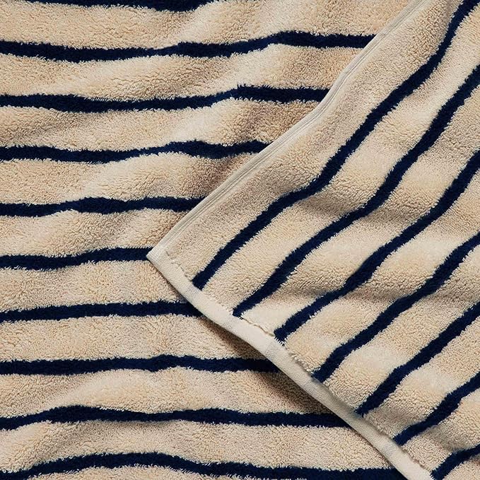 Brooklinen Super-Plush Turkish Cotton Washcloths Set of 2 Cotton, 820 GSM, Highly Absorbent, Machine Washable, Perfect for Home & Bathroom (13" x 13", Striped Navy)