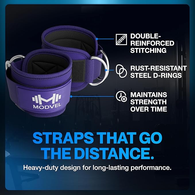 Modvel Gym Ankle Strap for Cable Machines – Glute & Leg Kickback Ankle Straps for Gym Workouts – Adjustable, Padded Support for Strength Training, Weightlifting, Rehab – Men & Women