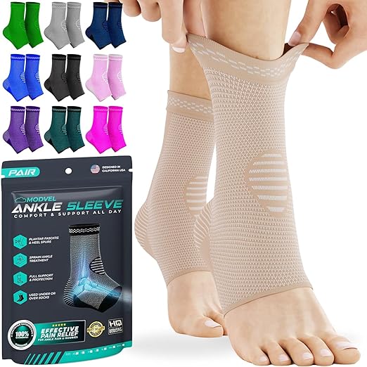 Modvel Foot & Ankle Brace Socks for Sprained Ankle Compression Sleeve - Plantar Fasciitis Relief Brace, Foot Support for pain Women & Men - Tendonitis & Arthritis Feet Sleeve, Stabilizing Ankles Wrap